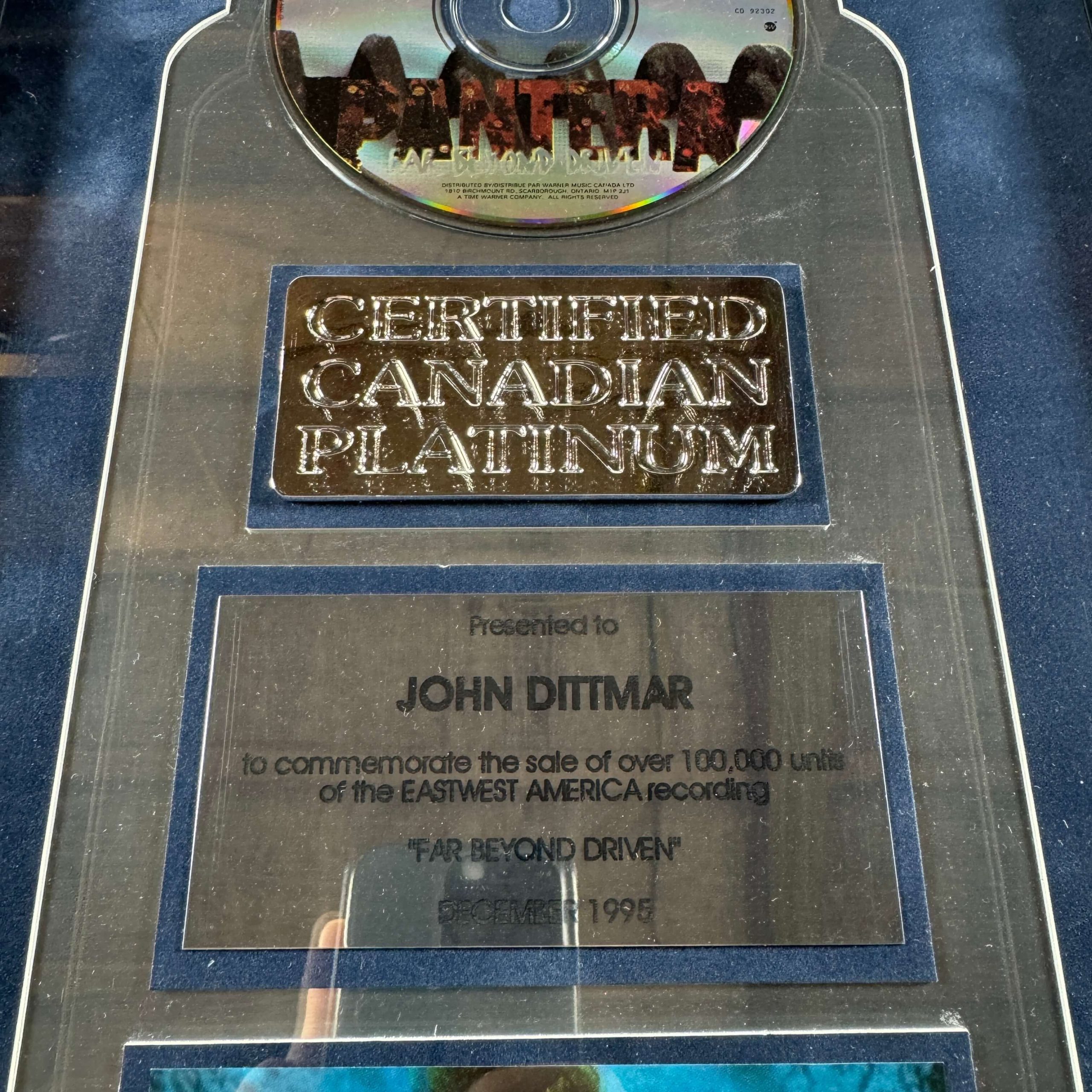 PANTERA - FAR BEYOND DRIVEN - CRIA PLATINIUM AWARD - Image 2