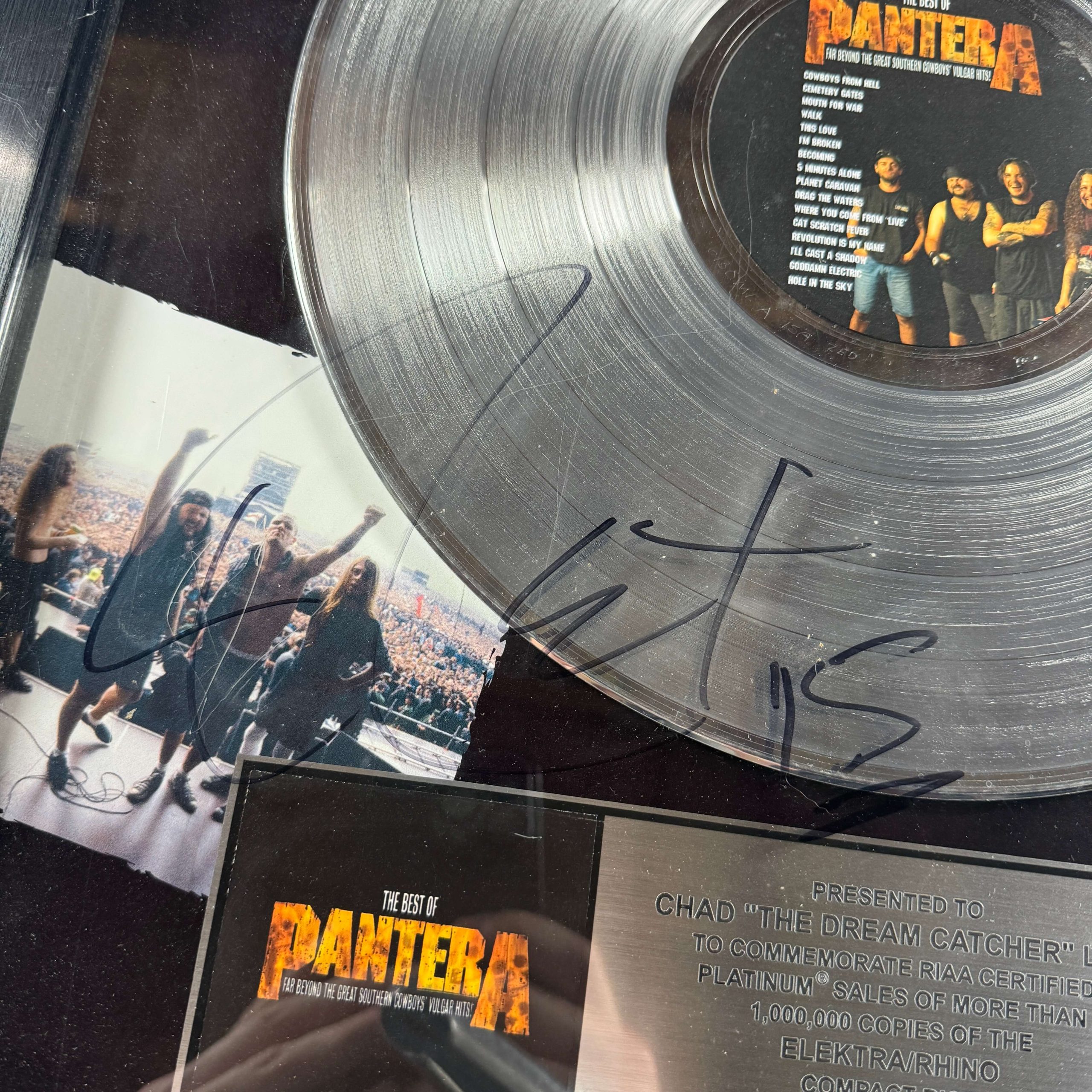 PANTERA - FAR BEYOND THE GREAT SOUTHERN COWBOYS VULGAR HITS - RIAA PLATINUM AWARD PRESENTED TO CHAD LEE - SIGNED BY REX - Image 2