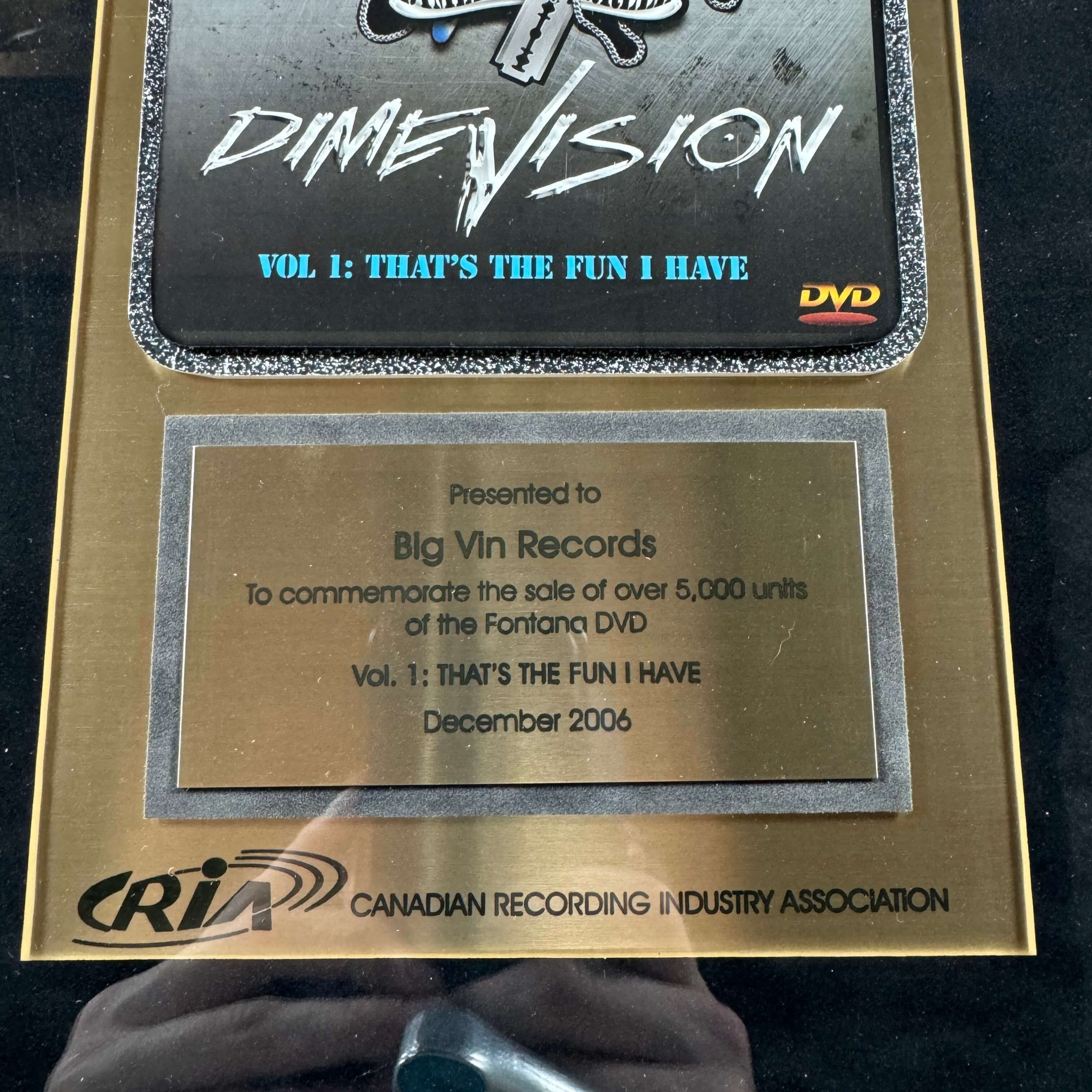 DIMEVISION VOL. 1 - CRIA GOLD SALES AWARD - PRESENTED TO BIG VIN RECORDS - Image 2